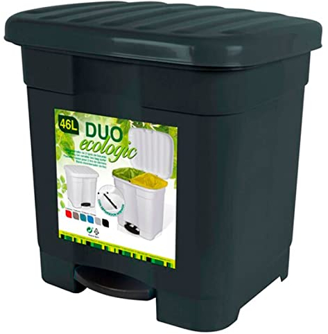 AC - Cubo de Basura Ecológico 46L - Plástico resistente - 2 divisiones interiores y pedal - Contenedor de residuos, papelera reciclaje - Fabricado en España (Antracita - 45,5 x 43,5 x 39 cm)