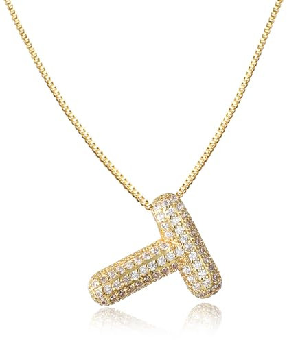AFSTALR Damen bubble buchstaben kete Gold T ice out Balon halskette mit initial Anhanger Blase Schmuck 45+5cm