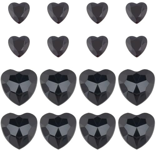 GORGECRAFT 200Stk Schwarze Herz-Strasssteine In 2 Größen Flache Rückseite Facettierte Acryl-Strasssteine Flache Rückseite Kunststoff-Edelsteine Modeschmuck Verzierungen Für Schmuckherstellung Nähen