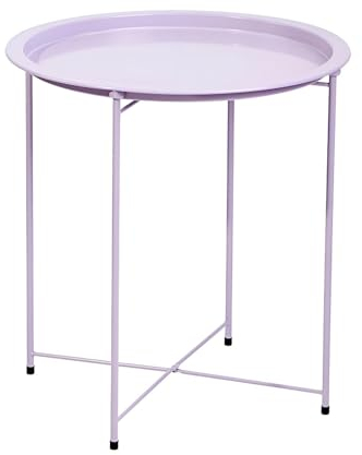 Eiauiuo Beistelltisch Rund Metallrahmen Couchtisch mit Abnehmbarem Tablett Beistelltisch Faltbare Stangenbeine Stabil Wohnzimmertisch Sofatisch Nachttisch Kaffeetisch (Color : Lila)