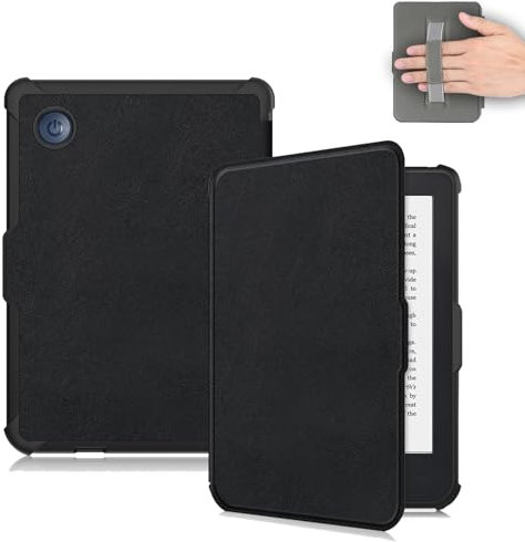 Vakarey Housse Coque Ultra Fine pour Kobo Clara Colour/2E/BW - Étui Automatique Veille/Réveil avec Dragonne, Noir