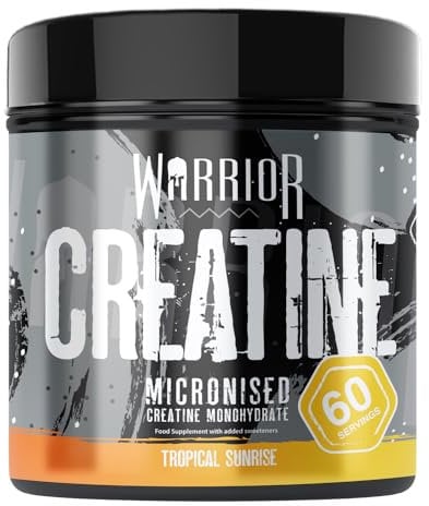 Warrior Creatine Monohydrate Powder 300g – 60 x 5g Servings – Proven to Support Physical Performance & Recovery (Not Tablets or Gummies) – Nutrition Supplement Post/Pre Workout (Tropical Sunrise)