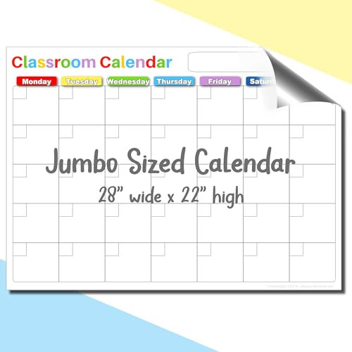 MAGNASHEET Quadrate, Jumbo-Kalender, magnetisch, trocken abwischbar, Klassenzimmer-Kalender für Lehrer, 4 Paneele, 71 x 55 cm, Premium-Schreibfläche, komplett abwischbar, keine Flecken