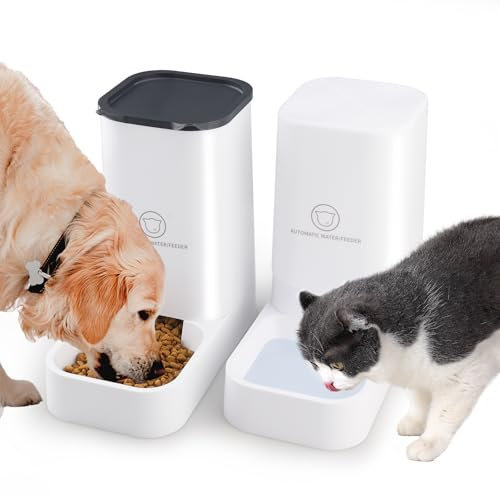 Pfloge® Distributeur Croquettes Chat Automatique, 2 Unités 3.8 L Distributeur Croquettes Chien, sans BPA, Gamelle Automatique Chat pour Chiens et Chats de Petite et Moyenne Taille-(Blanc)