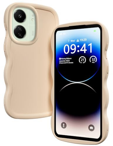 XINYEXIN Liquid Silicone Case for Xiaomi Redmi 13C / Xiaomi Poco C65, Wave Frame Curly Shape Cute Protective Case Soft Shockproof Bumper Cover - White