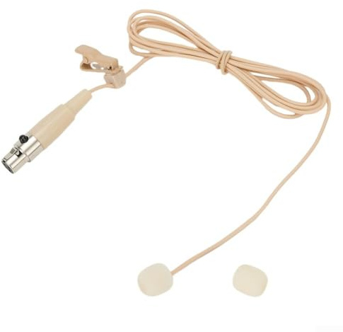 Whychstore Lavalier Lapel Mic, Beige, Omnidirectional, Detachable Clip, Broadcast Quality, Stage, Worship, Lecturer, 3.5mm, XLR, 80-20KHz, 1.2m, 25g