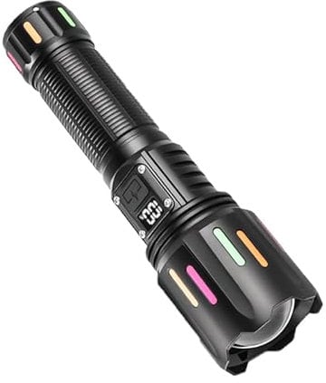 LUXJUMPER Torcia LED Super Luminose, Torcia Ricaricabile 500000 Lumen Torcia Tattica Potente con Display Digitale LCD, 5 Modalità Zoom Flash Light, Torcia a Mano ad Alta Potenza per Campeggio