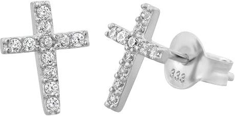 Ardeo Aurum Damen Ohrstecker-Ohrringe aus 333 Gold mit Zirkonia Steinchen 12x8 mm Kreuz Weißgold