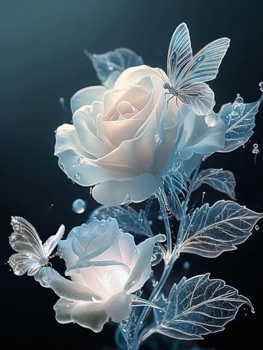 OdiuK DIY Diamond Painting Set für Erwachsene, 5D Kristall Diamant Painting Bilder, Schmetterling Rose Arts Full Diamant Kunst Cross Malerei Stickerei für Home Wall Decor Geschenk 30x40cm