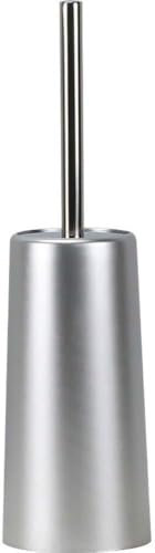 Escobilla de inodoro y soporte, de acero inoxidable, antioxidante, duradero, mango largo, limpiador resistente para baño, con cepillo de plástico extraíble (plateado)