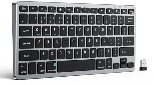 XIWMIX Clavier sans fil Bluetooth multi-appareils et 2,4 G, commutateurs jusqu'à 4 appareils, double mode, portable, universel, rechargeable pour iPad Air/Pro/Mini/iPhone/ordinateur portable/PC et