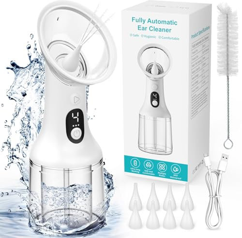 Automatic Ear Wax Removal, Upgrade USB Electric Water Powered Ear Cleaner with 4 Cle aning Modes IPX7 Waterproof Ear Irrigation System Reusable Ear Flushing Cleaning Tool for Kids Adults