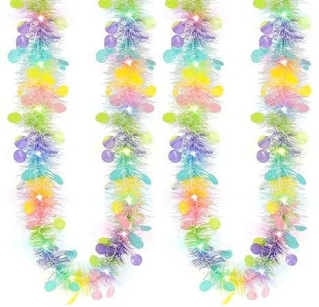 Easter Tinsel Garland with Easter Metallic Tinsel Garland 157.48 inch, Colorful Tinsel Spring Hanging Tinsels Garlands for Easters Decorations Home Party Hanging Wreath
