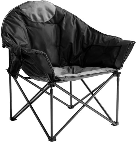 Foristrail Oversized Camping Chair with Cup Holder & Carry Bag - 500lbs Heavy Duty Moon Saucer Chair for Outdoor, Lawn, Sports, Patio - Padded Folding Sofa Chair, Black & Gray