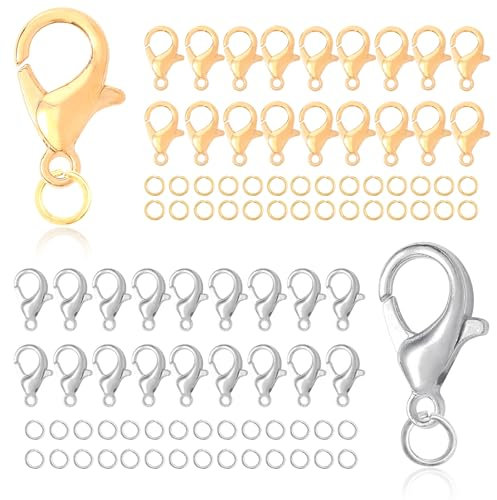 400 Pezzi Acciaio Inossidabile Anelli di Salto con 200 Ganci Chiusure,chiusure per braccialetti, anellini aperti, gancetti per braccialetti moschettoni portachiavi Collane Fai da Te(Argentato/Oro)