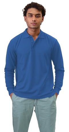 JUST LOOK Men's Long Sleeve Polo Shirt Premium Quality Work Casual Leisure Pique T-Shirt Top (UK, Alpha, XL, Regular, Regular, Royal Blue)