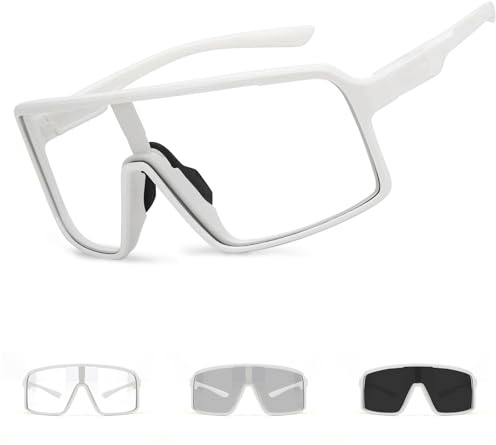 Homeinmind Fahrradbrille Selbsttönend für Herren Damen Photochromatische Sport Sonnenbrille Fahrrad UV400 Schutz Klar Rennrad Brille TR90 Rahmen für Schnelle Radfahren Laufen Mtb Outdoorsport,Weiß