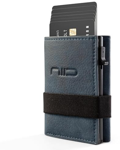 NIID Geldbörse für Herren, minimalistische Vordertasche für Herren – RFID-blockierendes Leder mit Pop-Up-Kartenhalter, 2 Ausweis-Fenstern, Geldklammer und Geschenkbox, Blau, Freizeit