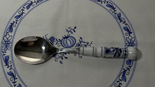 ABS rostfrei 18-10 DDR Löffel mit Zwiebelmuster Porzellan Griffen ca 22cm