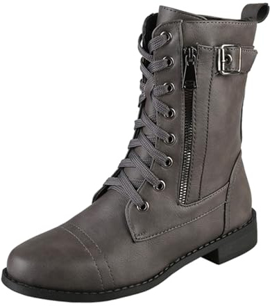 Laquieio Stivali Donna Gambale Curvy Pianta Larga Stivali Donna Texani Alti Pelle Zeppa Lunghi Scarpe con Tacco Boots Nero Biker Anfibi Eleganti Ankle Boots Stivaletti Pelle Alti