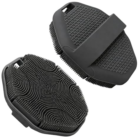 Silikon Körperbürste Dusche mit Haken, Weicher Körper Massagebürste Badebürste | Sanftes Peeling und Massage| Silicone Body Scrubber für Frauen, Männer und Kinder Alle Hauttypen (Schwarz)