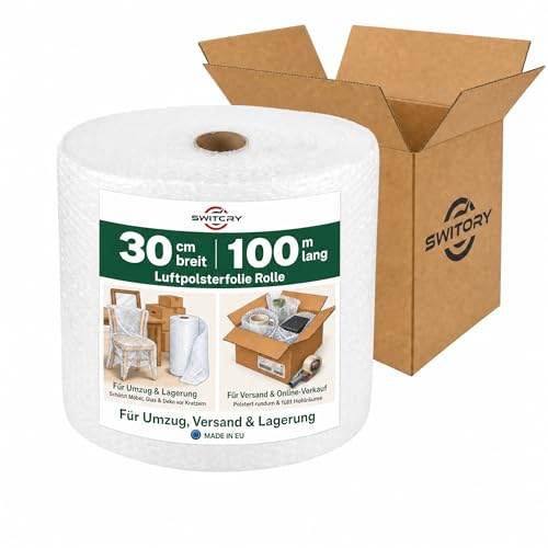 Luftpolsterfolie Rolle 30cmx100m Bubble Wrap packaging verpackungsmaterial | Umzug, Verpackung, Versand, noppenfolie extrem robust, geruchlos verpackungsfolie zum Verpacken von Möbeln, Glas & Paketen
