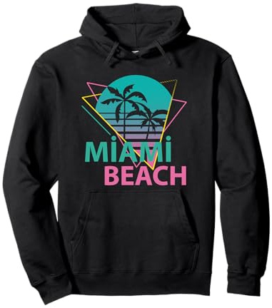 Miami Beach Florida Floride Palmiers rétro Plage de Miami Sweat à Capuche