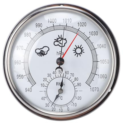 Xiuganpo 5,2-Zoll-Barometer-Thermometer-Hygrometer, Edelstahl-Wetterstation für Zuhause, Boot, Büro, Außenbarometer-Thermometer-Hygrometer mit Marine-Bootsbarometer