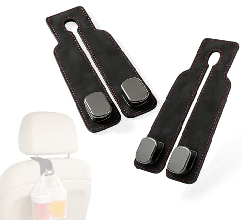 Juego de 2 ganchos dobles para asientos de coche, almacenamiento respaldo de asiento compatible con soporte telefónico (negro)