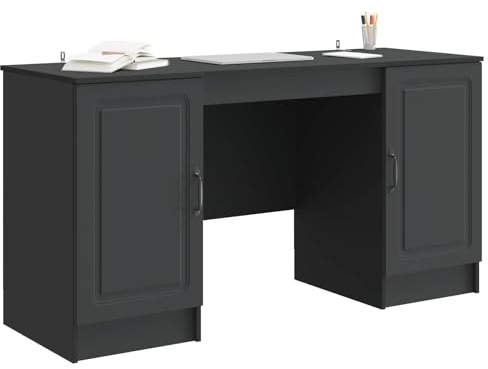 vidaXL Schreibtisch mit Regal Schwarz 142,5 x 50 x 75 cm Holzwerkstoff, Wohnzimmer-Set, rechteckig, modernes Design, viel Stauraum, langlebige Möbel, vielseitige Sitzgelegenheit