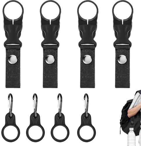 YTAXYZWR 8 Pezzi Clip Porta Bottiglia con Moschettone, Portaborraccia da Cintura e Zaino in Silicone e Tessuto Nero, Gancio Porta Borraccia per Campeggio Trekking Escursionismo Viaggio