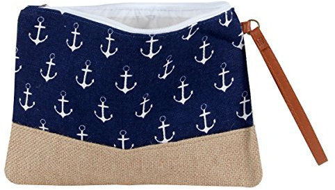Kosmetiktasche Federmäppchen Kulturbeutel mit Reißverschluss Anker Maritim Handtasche Alsino, Variante wählen:KT-200 blau weiß Anker