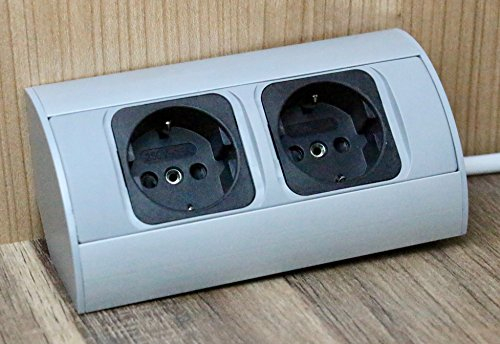 Vorex 2 prises d’angle pour cuisine, salle de bain, salon, meuble - Double prise idéale pour le plan de travail de cuisine comme prise encastrée, gris
