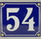 Emaille Schild Hausnummer 54 Blau-Weiß Handarbeit