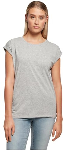 Build Your Brand Damen T-Shirt Ladies Extended Shoulder Tee, lang geschnittenes T-Shirt für Frauen, Baumwolle, Heather Grey, 3XL