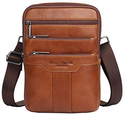 Xieben Umhängetasche aus Leder Schulter Crossbody Reisetasche für Herren Frauen Handyhalter Holster Geschäft Reise Pack Brieftasche Gürteltasche Bauchtasche Sling Brusttasche Braun