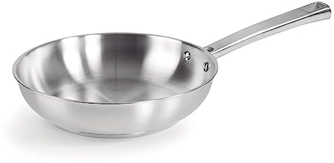 LACOR - 45428 - Sartén Foodie, Sartén Sin Antiadherente, Compatible con todo tipo de Cocina, Ecológica, Fondo Termo Difusor, Acero Inoxidable, ø28cm, Gris