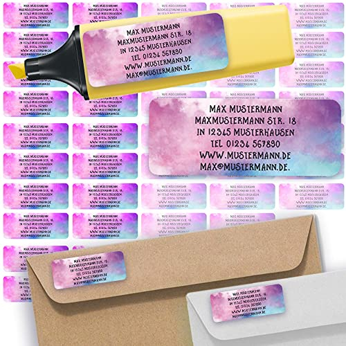 Adress-Etiketten - Adress-Aufkleber Sticker Namensaufkleber mit Ihrem Wunschtext 57x 23mm, für 1 bis 5 Zeilen Text - 45 Stück 45 Hintergründe zur Auswahl (24 Watercolor)
