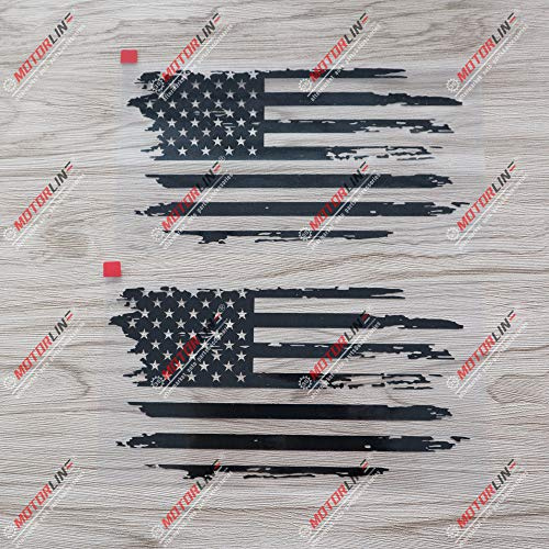 2X Schwarz 20,3 cm USA US-Flagge Aufkleber, Auto-Vinyl, konturgeschnitten, ohne Hintergrund, Distressed, Stil a