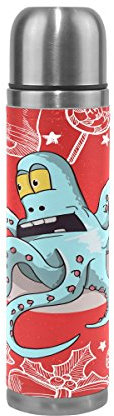 Rote Blaue Krake Wasserflasche Wasserkanne Edelstahl Isolierte Isolierflasche Auslaufsicher Leder Verpackung(500 ml)