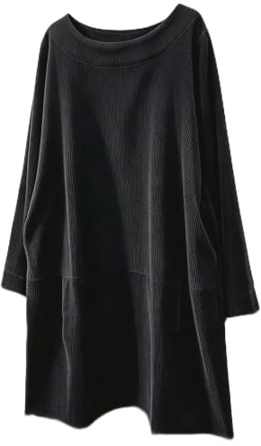 FTCayanz Robe Femme Oversize Tunique Velours Côtelé T-Shirt Robe Lâche Élégante Coton Longue Tops
