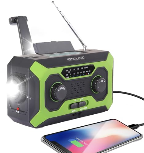 Emergency Solar Radio, Survival Hand Crank Dynamo Wind Up AM FM Weather Radio Portable with Bright Flashlight Kit, SOS Alarm, Reading Lamp, Headphone Audio, Built-in 4000mAh Power Bank for Cellphone