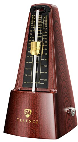 TERENCE Metronomo Meccanico Metronomo Alta Precisione per Pianoforte Tamburo Violino Chitarra Basso Suono Forte Tempo da 40 a 208 bpm Metronomi per Principianti Adulti e Bambini Colore Noce