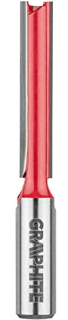 GRAPHITE Langer Doppelbart-Fingerfräser, Wolframkarbid (HM), Durchmesser 10 mm, Arbeitshöhe 50 mm, Schaftdurchmesser 8/12 mm, für Holz, PVC, Spanplatten, zwei Klingen (Schaft 12 mm)