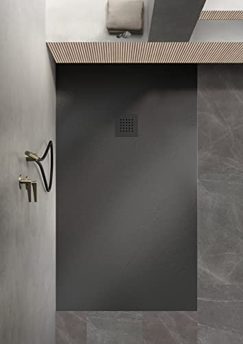 Petra-Receveur de douche en céramique effet pierre 140x80x3cm noir