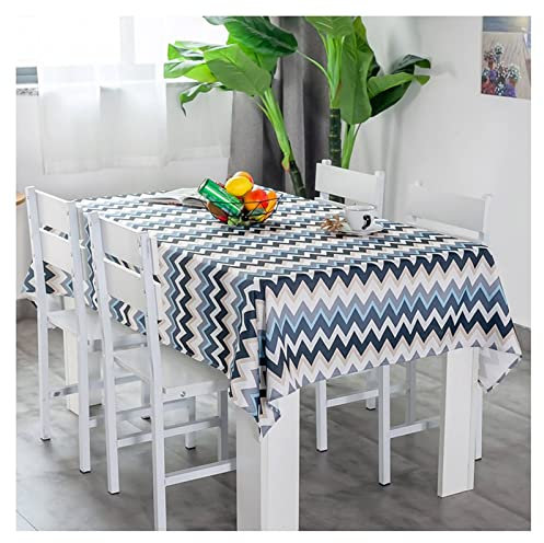 EHOMERY Wachs Tischdecken Wachs Tischtücher Horizontales Wellenmuster Tischdecke Balkon Tischtücher Zum Besticken Navy Blau Tischschutz Dekoration 140X180Cm