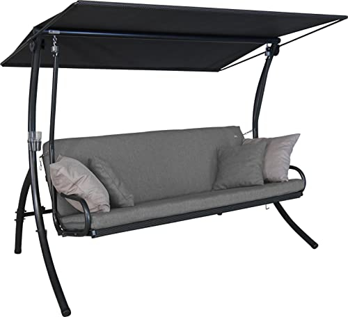 Angerer Freizeitmöbel GmbH Hollywoodschaukel Elegance Smart - Gartenschaukel Made in Germany - Schaukel zum Sitzen, Liegen und Entspannen - inklusive Bett-Funktion - einfache Montage (Hellgrau)