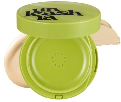 UNLEASHIA Healthy-Green Cushion Foundation - Korean Make Up mit Bakuchiol, SPF 30, Satin Glow, natürliche Deckkraft - inkl. Satin Applikator und Spiegel - vegane Schminke - #21N Ebenholz