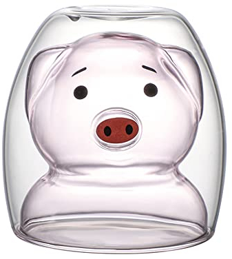 TREEWOO Tasse à café créative - Cochon rose - Double paroi - Lait - Jus de lait - Tasse en verre résistant à la chaleur - Cadeau de Saint-Valentin