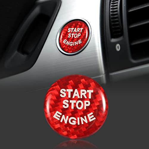 TOMALL Auto Motor Start Taste Abdeckung kompatibel mit BMW X5 X6 E90 E91 Push-Start-Stopp-Taste Abdeckung Trim Motor Zündung Ring Kappe Keyless Motor Start für Auto Carbon Fiber Innenraum Zubehör Rot